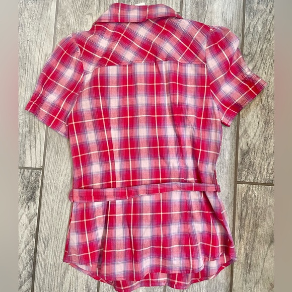 Uno Core Pink & Purple Plaid Short Sleeve Shirt with Pearl Snap Buttons & Tie - Picture 6 of 7